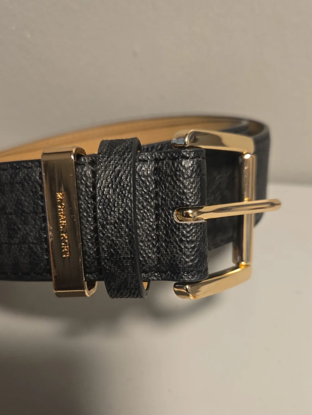 Michael Kors Black Logo Leather Belt with Gold Buckle